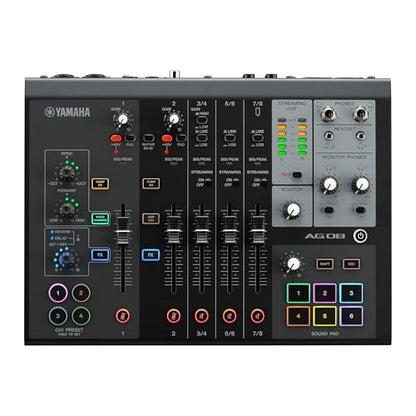Yamaha AG08 Black 8-Channel USB-C Audio Interface and Live Streaming Mixer | with DSP Effects, Cubase AI & WaveLab Cast - color: Black, style: AG08