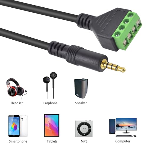 Poyiccot 3.5mm Screw Terminal Block Cable, 2Pack 3.5mm to Speaker Wire Adapter Cable (1/8inch) TRRS Stereo Male to 4 Pin/Way Female Bolt Screw AV Headphone Adapter Cable(30cm) - size: 3.5mm trrs cable 30cm