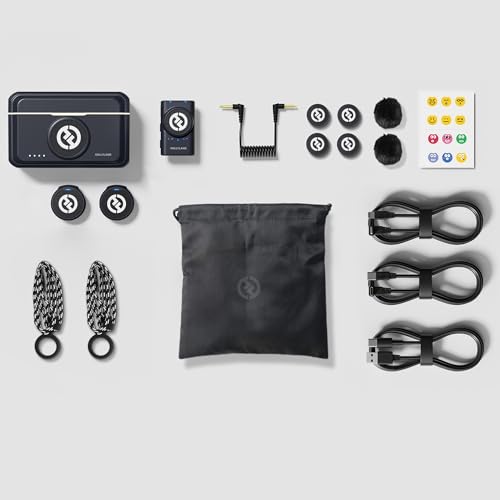 Hollyland Lark M2 Duo Wireless Microphone System, 2-Person Clip-On Mic, Noise Cancellation, with 13" Tripod & 16GB MicroSD Card (Shine Charcoal, Camera Version) - color: Shine Charcoal