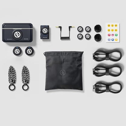 Hollyland Lark M2 Duo Wireless Microphone System, 2-Person Clip-On Mic, Noise Cancellation, with 13" Tripod & 16GB MicroSD Card (Shine Charcoal, Camera Version) - color: Shine Charcoal