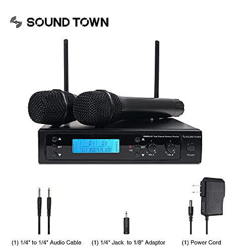 Sound Town 200-Channel Professional UHF Wireless Microphone System with 2 Handheld Microphones, for Church, Business Meeting, Outdoor Wedding and Karaoke - color: Solid Black