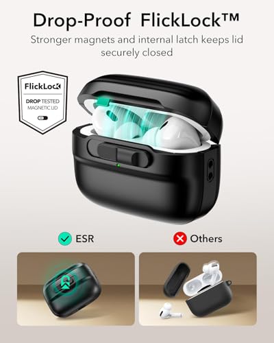 ESR for AirPods Pro 2 Case (2023/2022/2019), Compatible with MagSafe, Black | Compatible with Airpods Pro (USB-C/Lightning Cable), Magnetic Lid, Full Drop Protection Cover with Lanyard - color: Black, size: Airpods Pro 2&1 Case