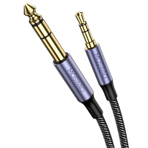MOSWAG 3.5mm to 6.35mm Stereo Audio Cable 3FT, 1/4 to 1/8 TRS Adapter Cord | Nylon Braid & 24K Gold-Plated Guitar to Aux Cord, 1/4 to 1/8 TRS Bidirectional Stereo Cable for Guitar, Speakers, Amplifiers - size: 3.28FT/1Meter