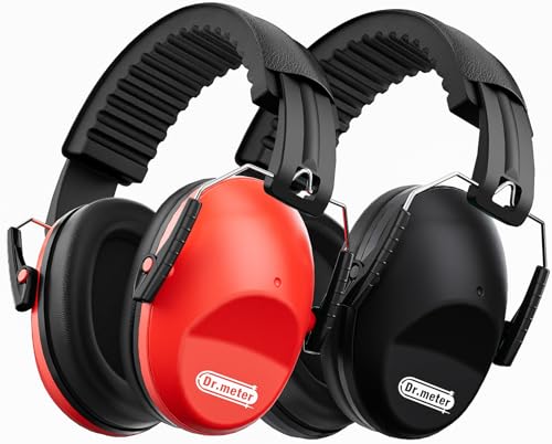 Dr.meter Ear Muffs for Noise Reduction: EM100 Kids Ear Protection Earmuffs | 27.4 NRR Kids Noise Cancelling Headphones with Adjustable Headband - Hearing Protection for Monster Truck Derby Fireworks - color: Black and Red