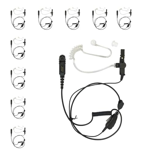 PROMAXPOWER [10-Pack] 1-Wire FBI Style Clear Acoustic Tube Earpiece with PTT Button Mic Compatible with Motorola Two-Way Radios XPR3000, XPR3300e, XPR3500, XPR3500e, DEP550, MTP3100 - size: 10-Pack