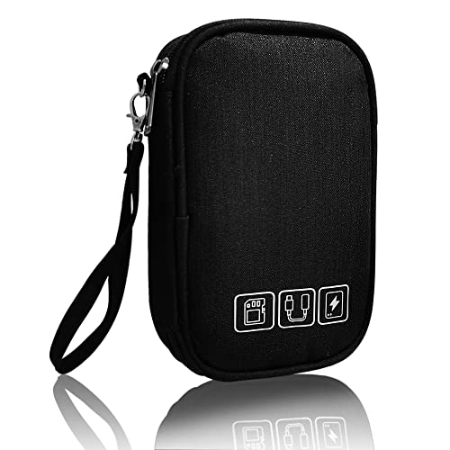 Electronic Organizer Bag Cable Organizer Travel Cord Organizer Case Pouch Portable Carrying Case for Charger Hard Drive Earphone USB SD Card (Black) - color: Black