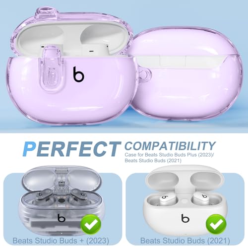for Beats Studio Buds/Studio Buds Plus Case Cover with Lock, Clear Purple | Protective Cover for New Beats Studio Buds + Wireless Earbuds Case with Keychain & Cleaner Kit (2021/2023) - color: Clear Purple+P