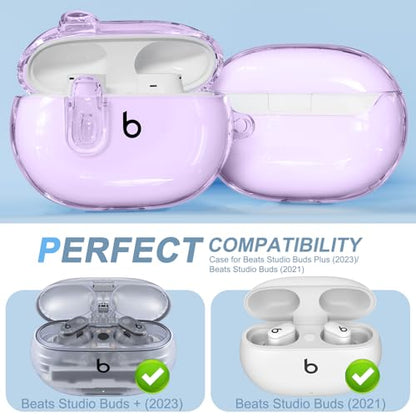 for Beats Studio Buds/Studio Buds Plus Case Cover with Lock, Clear Purple | Protective Cover for New Beats Studio Buds + Wireless Earbuds Case with Keychain & Cleaner Kit (2021/2023) - color: Clear Purple+P