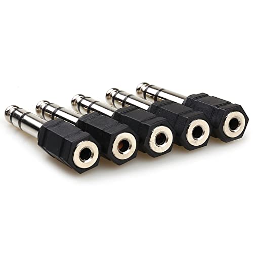 5PCS 6.35mm (1/4 inch) Male to 3.5 mm (1/8 Inch) Female Stereo Audio Headphone Jack Adapters, Quarter inch to 3.5mm Adapter - Black