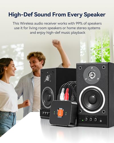 6.0 Bluetooth to RCA Adapter for Stereo Receiver-Long Range Low Latency Bluetooth Receiver for Home Stereo Wireless Audio Adapter for Music Streaming Sound System