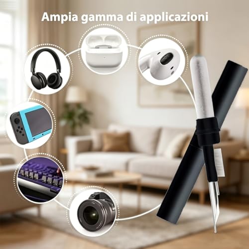 2-Pack Cleaning Brush Pen Set for Earbuds and Phones, Plastic Compact Cleaner Tool with Metal Tip (Black) - color: Black