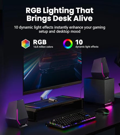 Edifier G1500 MAX 2.1 RGB Light Gaming Speakers with 4" Wood Subwoofer | 60W Peak Power, 4" Subwoofer & 2.5" Satellite Speakers, Bluetooth 5.3 & Multi-Wired Connections, 3 Sound Modes