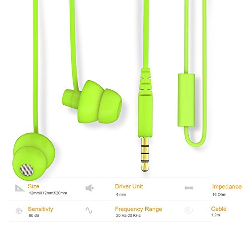 MAXROCK (TM Total Soft Silicon Headphones with Mic Sleep Travel Choice for Cellphones Tablets and 3.5mm Jack (Green) - color: Green