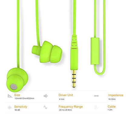 MAXROCK (TM Total Soft Silicon Headphones with Mic Sleep Travel Choice for Cellphones Tablets and 3.5mm Jack (Green) - color: Green