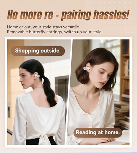 King Lucky i121 Open Ear Clip On Earbuds Wireless Bluetooth Ear Clip Headphones with Mic,Noise Cancelling, Waterproof IPX4,For Small Ears,Perfect for Running,Sports,Glasses Wearers (05-Pearl White) - color: 05-Pearl White