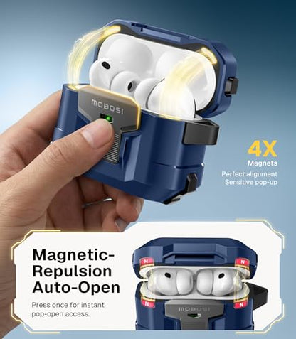 MOBOSI for AirPods Pro 3 Case 2025 with Drop-Proof Lock, Blue | Cleaning Kit & Keychain, Compatible with MagSafe, Military-Grade Protection Hard Cover for iPods Pro 3rd Generation - color: Blue