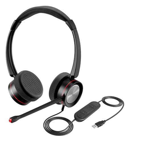 MKJ USB Headset with Microphone for Work, Wired Computer Headset for Business Calls, Noise Canceling Call Center Headphone for Office PC, Laptop, Zoom, Teams, Webinars, Softphones, Virtual Learning