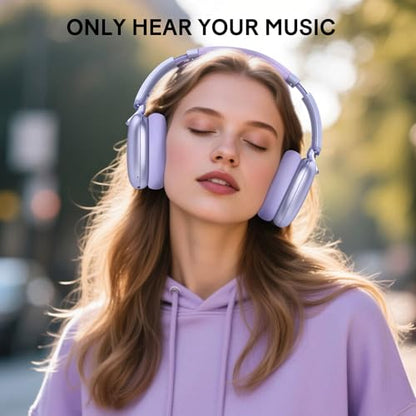 C6 Active Noise Cancelling Headphones, Wireless Over Ear Bluetooth Headphones, 60H Playtime, Lightweight Folding Deep Bass Comfort Fit Ear Cups Headset with Mic for iPad/Travel/PC/Home Purple - color: Purple