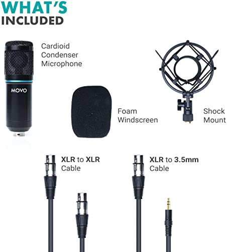 Movo PC-M6 Universal Cardioid Condenser Microphone with XLR and 3.5mm, Shock Mount, and Windscreen - Perfect for Podcasting, Live-Streaming, Gaming, Remote Work