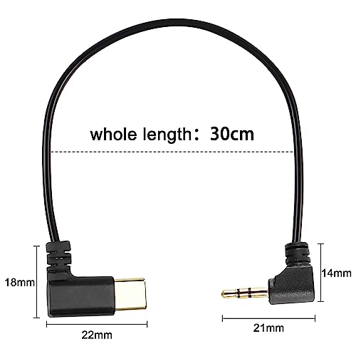 XMSJSIY Type C to 2.5mm Audio Cable USB C Male to 2.5mm TRS 3 Pole- 2Pcs | Male AUX 90 Degree Right Angle Headphone Jack Replacement Extension Cable Gold Connector Plated- 29cm/11inch