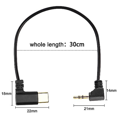 XMSJSIY Type C to 2.5mm Audio Cable USB C Male to 2.5mm TRS 3 Pole- 2Pcs | Male AUX 90 Degree Right Angle Headphone Jack Replacement Extension Cable Gold Connector Plated- 29cm/11inch