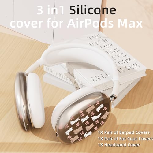 Cute Bows Cat Bear Clear Case for Airpods Max Headphones Lovely Print Soft TPU Ear Cups Cover Anti-Scratch Silicone Ear Pad Protective Case Kawaii Girl Headband Cover for Apple Airpods Max - color: Bow cat bear