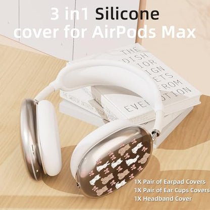 Cute Bows Cat Bear Clear Case for Airpods Max Headphones Lovely Print Soft TPU Ear Cups Cover Anti-Scratch Silicone Ear Pad Protective Case Kawaii Girl Headband Cover for Apple Airpods Max - color: Bow cat bear