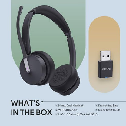 Yealink WH64 Hybrid Mono DECT Dongle & Bluetooth Wireless Teams Headset | Single On Ear Work Headphones for PC, Laptop, Cell Phone, 492ft Range, 3X Mic Noise Canceling, 26H Talk Time - style: WH64 Hy-Mono Teams( DECT Dongle)