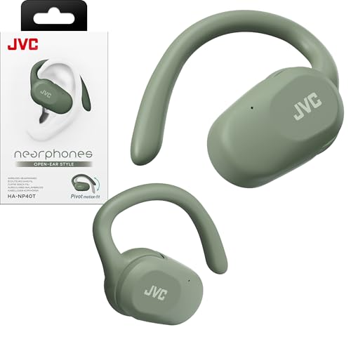 JVC nearphones Open Ear True Wireless Headphones with Pivot Motion Mecanism, 16mm Large Drivers Sound, Single Ear use, BT 5.4, Long Battery Life (up to 26 Hours) - HANP40TG (Green) - color: Green