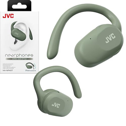 JVC nearphones Open Ear True Wireless Headphones with Pivot Motion Mecanism, 16mm Large Drivers Sound, Single Ear use, BT 5.4, Long Battery Life (up to 26 Hours) - HANP40TG (Green) - color: Green