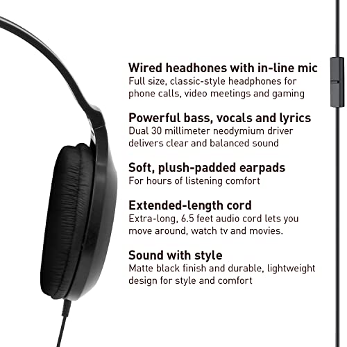 Panasonic Headphones, Lightweight Over The Ear Wired Headphones with Microphone, Sound and XBS for Extra Bass, Long Cord, 3.5mm Jack for Phones and Laptops – RP-HT161M (Black)