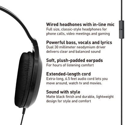 Panasonic Lightweight Over The Ear Wired Headphones with Microphone, Sound and XBS for Extra Bass, Long Cord, 3.5mm Jack for Phones and Laptops – RP-HT161M (Black) (Pack of 10) - size: 4.1 x 7.2 x 7.6 inches (Pack of 10), style: Over Ear - With Mic