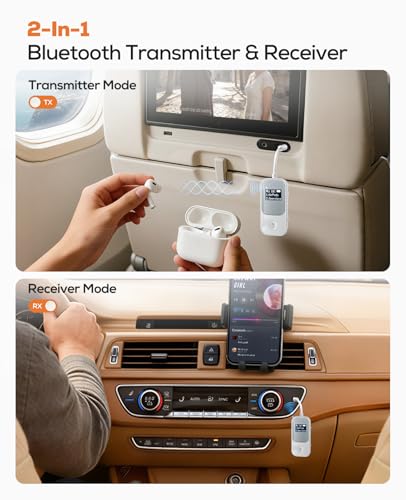 Nulaxy BR08 2-in-1 Bluetooth Transmitter Receiver with Screen & NX16 54W [PD 36W & QC3.0 18W] Bluetooth 5.3 Car Adapter