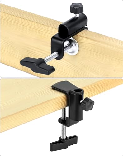 QWORK Universal Desk C-Clamp with 1/2" Thread Hole, 4 Pack Adjustable Metal Mounting Table Clamp, Desk Light Clamp Mount Holder for Swing Arm Magnifying Desk Lamp Microphone Camera