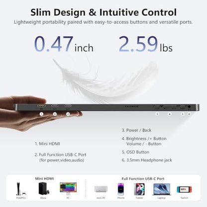 ForHelp 18.5 Inch 100Hz Portable Display, 1920x1080 16:9 FHD Monitor with Built-in Stand and Speakers, Compatible with Laptop, Mobile Phone and Game Consoles - style: 18.5"