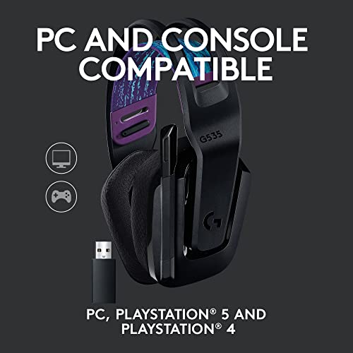 Logitech G535 Lightspeed Wireless Gaming Headset - Lightweight on-Ear Headphones, flip to Mute mic, Stereo, Compatible with PC, PS4, PS5, USB Rechargeable - Black (Renewed)