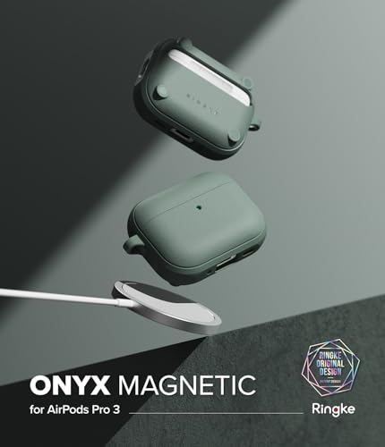 Ringke Onyx Magnetic for AirPods Pro 3 Case [Compatible with MagSafe] Oil & Dirt Resistant Feels Good in The Hand Non-Slip Lightweight Cover with Carabiner - Sage Green - color: Sage Green, size: AirPods Pro 3