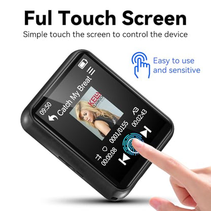 64GB MP3 Player with Bluetooth, Full Touch Screen Portable Music MP3 Player Built-in HD Speaker, FM Radio, Voice Recorder, Mini Design Sports Music Player Support Expansion (128GB)