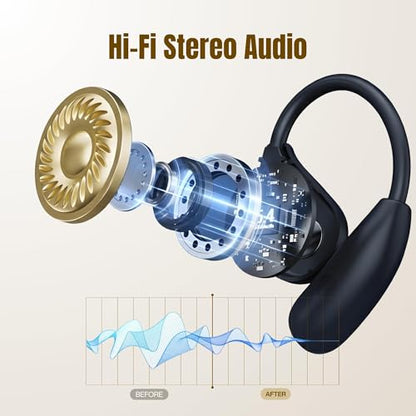 Wireless Earbuds with Earhooks, Open Ear Bluetooth 5.3 Headphones for Work & Running, 60H Playtime, LED Display, IPX5 Waterproof, USB-C Charging (Black) - color: Black