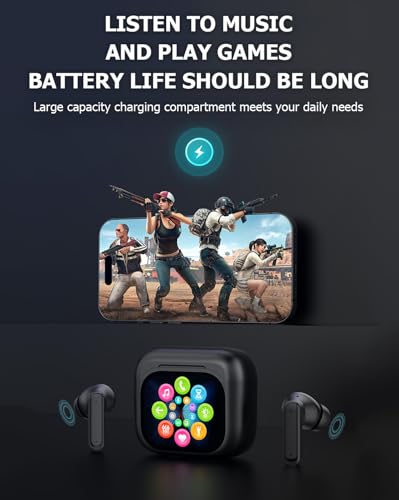 Wireless Touchscreen Earbuds with Smart Touch Screen Case - True Wireless Bluetooth ANC Active Noise Cancelling Earbuds - Blue Tooth Earphones for iPhone Android In Ear Headphones - color: Black, style: Normal