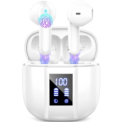 2026 Wireless Earbuds, Bluetooth 5.3 Headphones HiFi Stereo, 48H Playtime | In-Ear Headphones with ENC Noise Cancelling Mics, Earbuds for Android iOS, LED Display, IP7 Waterproof Wireless Headphones - color: snow-white