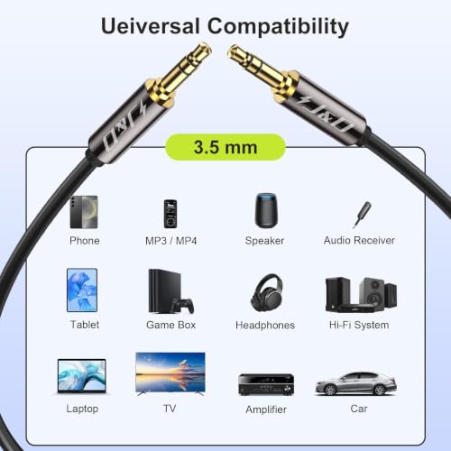 J&D AUX Cord, 3.5mm Male to Male Auxiliary Audio Cable, Gold Plated [Copper Shell] [Heavy Duty] 1/8" TRS Male to Male Stereo Audio Cable Compatible for Headphone, Car, Tablets, Speakers (3 Feet) - size: 3 Feet