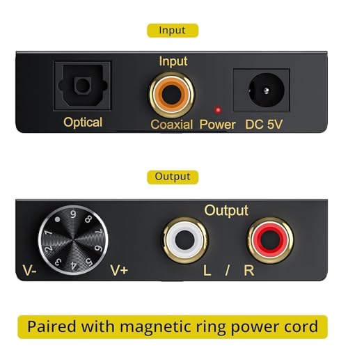 PROZOR DAC Converter 192Khz Digital to Analog Audio Support 5.1CH DTS | Dolly-AC3 Decoder with Volume Control Coaxial SPDIF Toslink Optical to RCA Adapter for HDTV DVD PS3 Home Cinema System