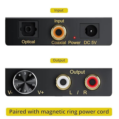 PROZOR DAC Converter 192Khz Digital to Analog Audio Support 5.1CH DTS | Dolly-AC3 Decoder with Volume Control Coaxial SPDIF Toslink Optical to RCA Adapter for HDTV DVD PS3 Home Cinema System