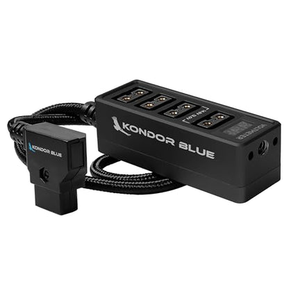 KONDOR BLUE | 12V D-Tap Power Hub Splitter with Voltmeter, 4 Way | 1/4-20 Threads, ARRI Anti Twist Locating Points, Multi Hole Mounting, Power Distribution for Camera Rigs | Black - color: Raven Black