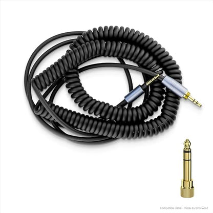 BRAINWAVZ Coiled Replacement Audio Cable Compatible with Sony WH-1000XM5, 1000XM4, 1000XM3, 1000XM2, XB910N, CH700N, CH710N, MDR-XB950BT, XB950N1, 1000X 3.5mm Gold Plated, 1.5m/60” to 5mt/196