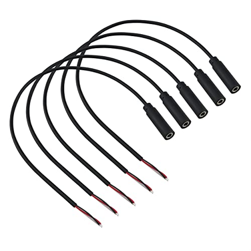 5PCS Replacement 3.5mm Female Jack to Bare Wire Open End TRS 3 Pole Stereo 3.5mm Jack Plug Connector Audio Cable for Headphone Headset Earphone Cable Repair, Black 30cm