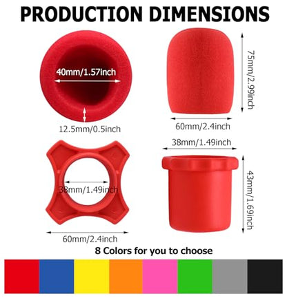 Murtenze 8 Set Microphone Silicone Ring & Foam Windscreen Covers, 8 Colors | Shakeproof, Anti-Rolling, Wireless Handheld Protection, Bottom Rod Sleeve Holder, For KTV, Studio, Performance, Speech