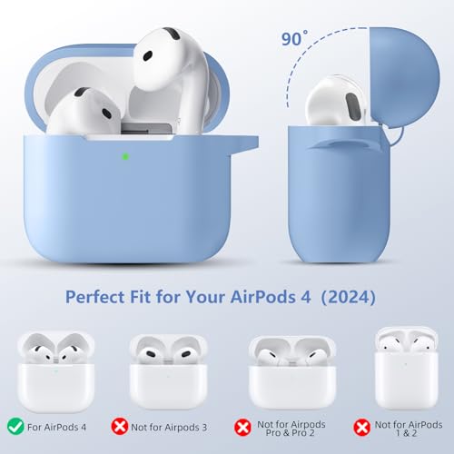 for Airpods 4th Generation Case Cover(2024),Soft Silicone Full Protective Case for AirPods 4 Case with Keychain & Cleaner Kit,Compatible with Apple Airpods 4 for Women,Men（Lilac） - color: Lilac