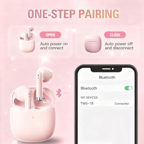Xmenha True Wireless Earbuds Bluetooth 5.3 with Microphone for Working Out Noise Canceling Blue Tooth Ear Buds Deep Bass TWS Wireless Earphones with Charging Case in Ear Headphone for iPhone Android - color: Pink